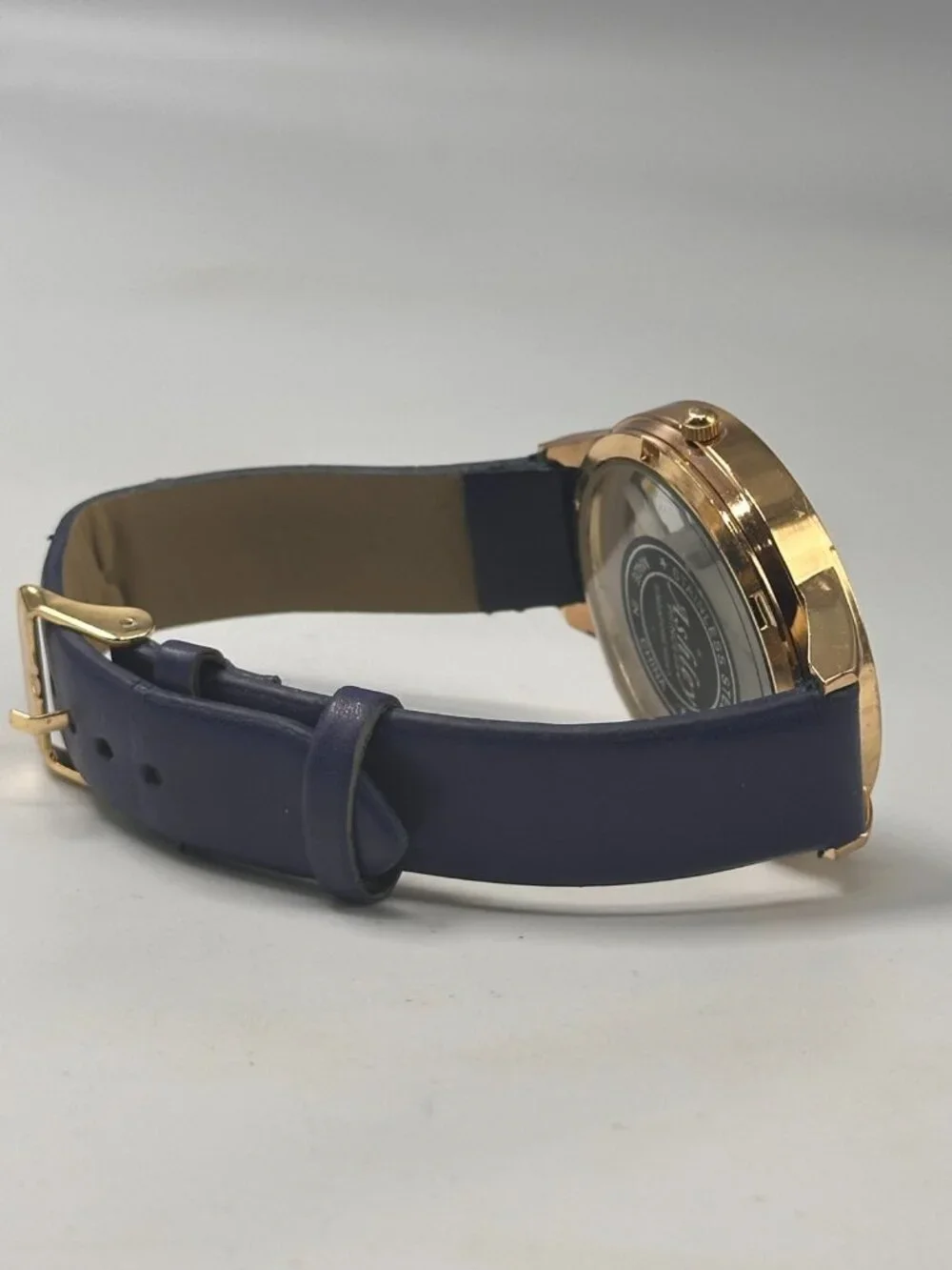 3/$30 Ashley Princess Watch Women Gold Tone Blue Navy Faux Leather Band 9